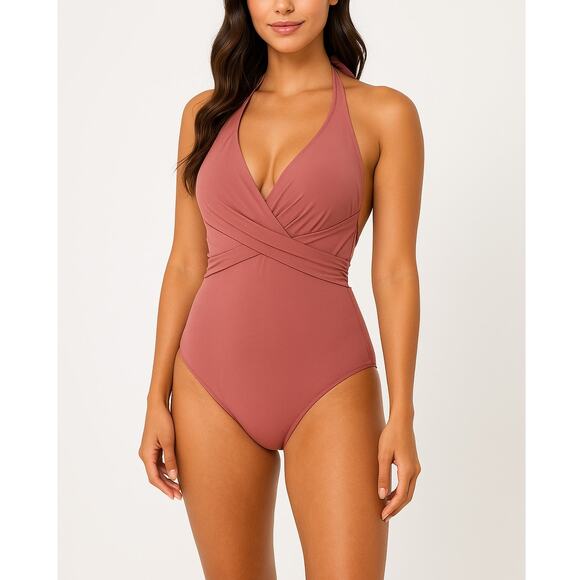 Cupshe Halter Cross Front One-Piece Swimsuit Pink Rose Women’s Size Large - Picture 1 of 10